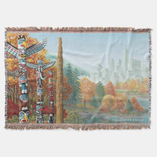 Vancouver Art Throw Blanket Totem Blanke Decke (Vorderseite)