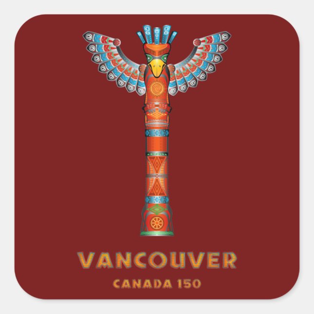 Vancouver (BC) Kanada - Totempfahl Quadratischer Aufkleber (Vorderseite)