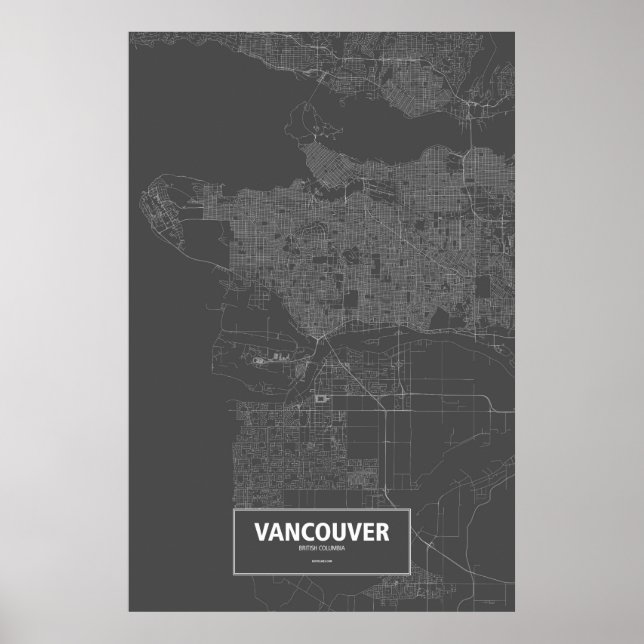 Vancouver, British Columbia (weiß auf schwarz) Poster (Vorne)