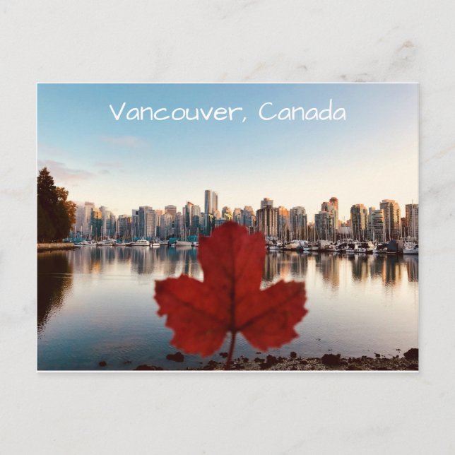 Vancouver Canada Red Maple Leaf Skyline Postkarte (Vorderseite)