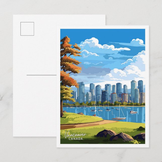 Vancouver Canada Travel Vintage Illustration Postkarte (Vorne/Hinten)