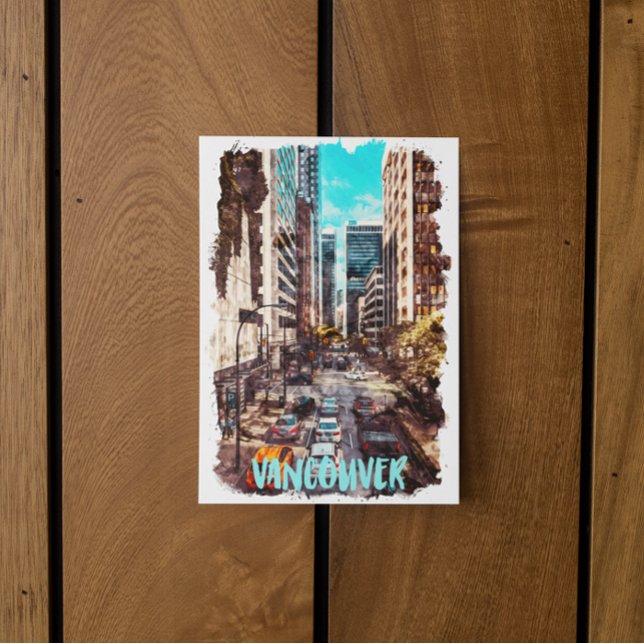 Vancouver Canada Vintage Travel Skyline Postkarte (vancouver canada city view watercolor postcard)