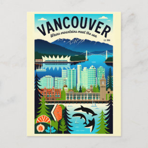 Vancouver Kanada Retro-Reiseposter-Kunst Postkarte