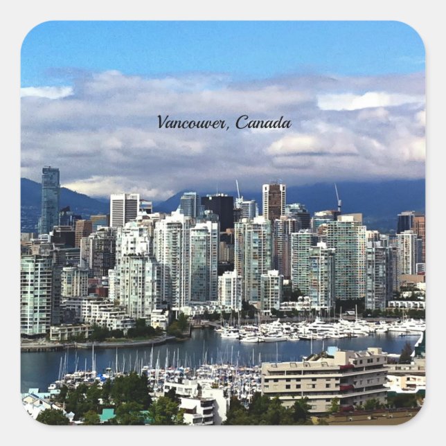 Vancouver, kanadische Skyline Quadratischer Aufkleber (Vorderseite)