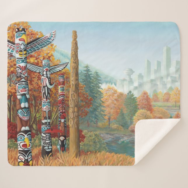 Vancouver Sherpa Blankets Totem Kunstgeflecht Deck Sherpadecke (Vorderseite (Horizontal))