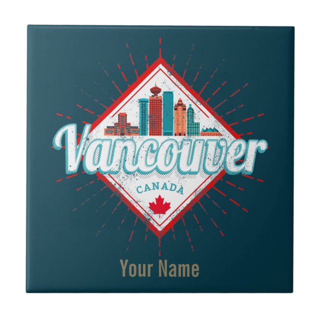 Vancouver Skyline British Columbia Retro Kanada Fliese (Vorderseite)