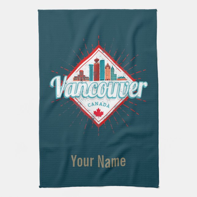 Vancouver Skyline British Columbia Retro Kanada Geschirrtuch (Vertikal)