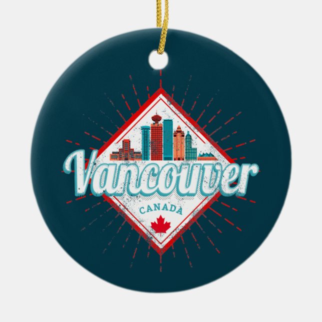 Vancouver Skyline British Columbia Retro Kanada Keramik Ornament (Vorne)