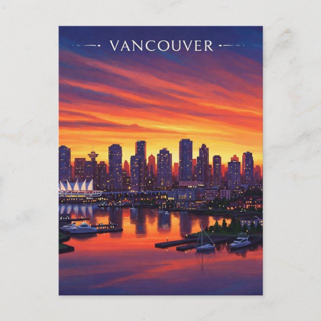 Vancouver Skyline Canada Sunset Travel Postkarte (Vorderseite)