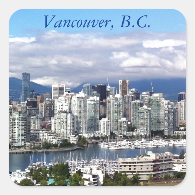 Vancouver-Skyline Quadratischer Aufkleber (Vorderseite)