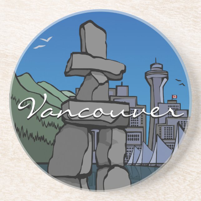 Vancouver Souvenir Coaster Inukshuk Cityscape Gif Getränkeuntersetzer (Vorne)