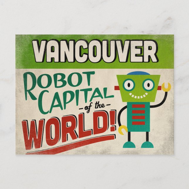 Vancouver Washington Robot - Funny Vintag Postkarte (Vorderseite)