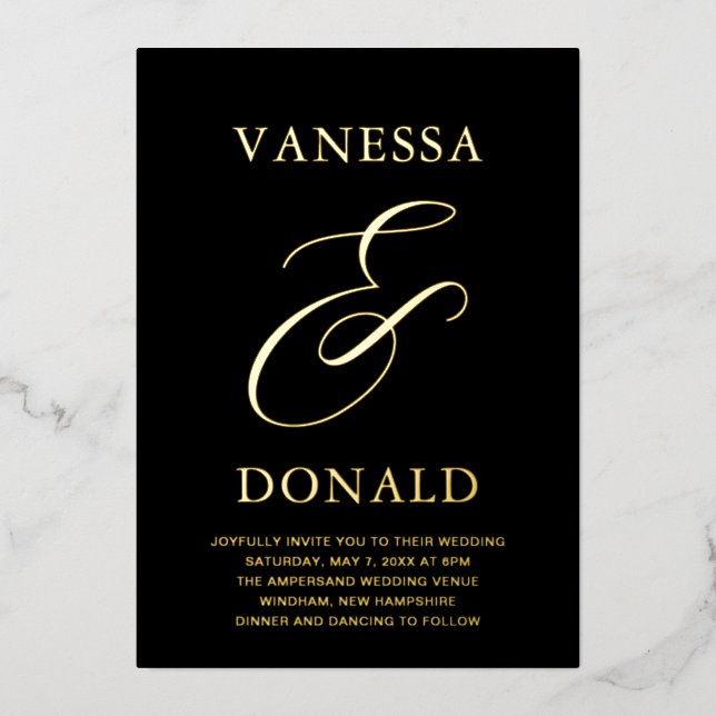 Vanessa Black Modern Wedding Folieneinladung (Vorderseite)
