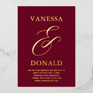 Vanessa Burgundy Moderne Hochzeit retten Folieneinladung