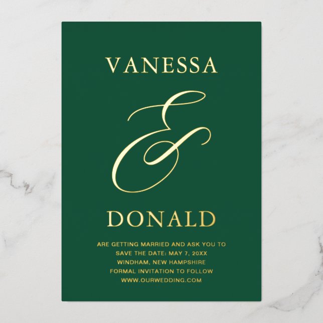 Vanessa Emerald Green Modern Wedding retten das Da Folieneinladung (Vorderseite)