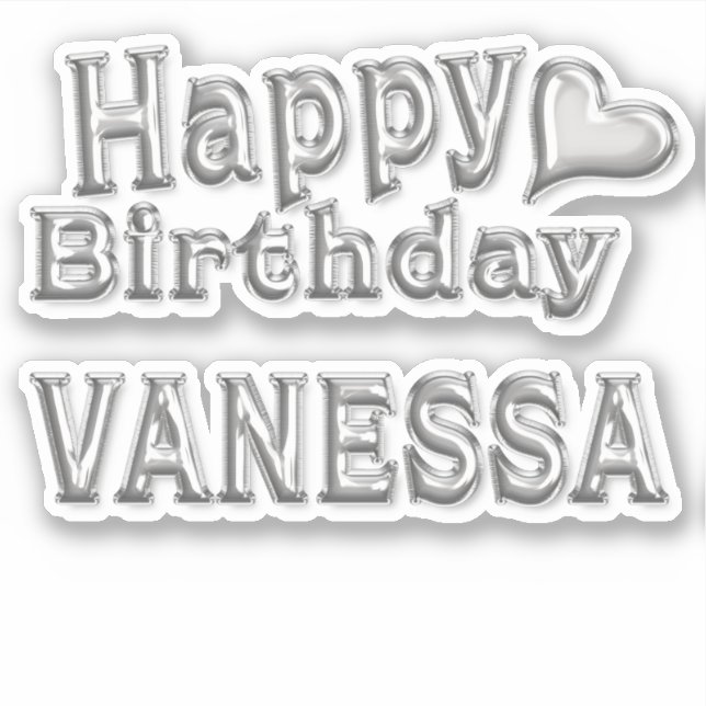 Vanessa Happy Birthday silver Aufkleber Sticker (Vorderseite)