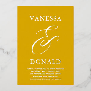 Vanessa Mustard Yellow Moderne Hochzeit Folieneinladung