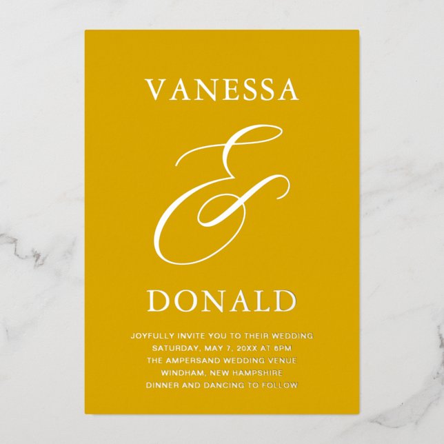 Vanessa Mustard Yellow Moderne Hochzeit Folieneinladung (Vorderseite)