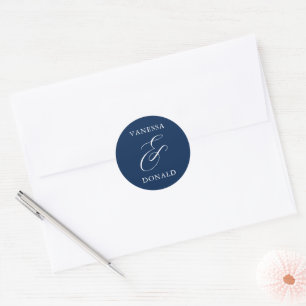 Vanessa Navy Blau Moderne Hochzeit Runder Aufkleber