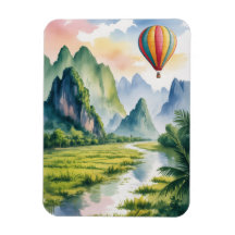 Vang Vieng Laos Heißluftballon Aquarell
