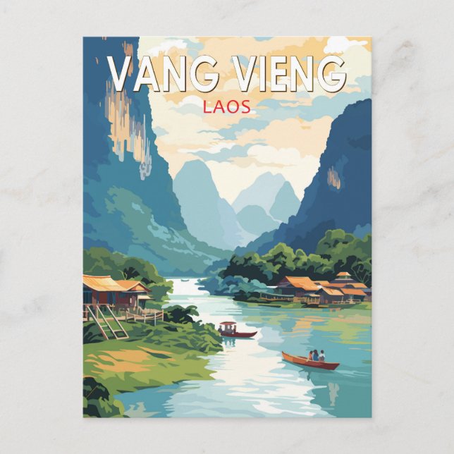 Vang Vieng Laos Reisen Vintag Postkarte (Vorderseite)