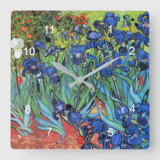 VanGogh , “ Irises ” Quadratische Wanduhr (Vorderseite)