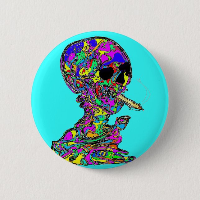 VanGogh's Calavera Skull Raucher Zigarette Button (Vorderseite)
