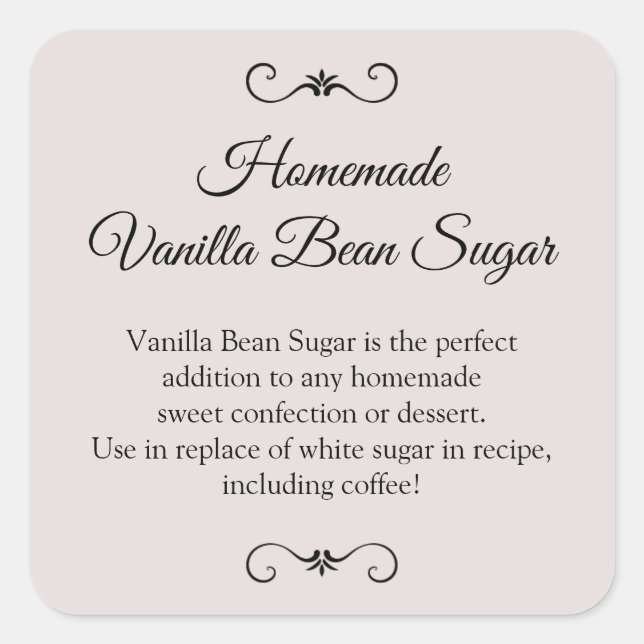 Vanilla Bean Sugar, hausgemachte Vanillezucker Quadratischer Aufkleber (Vorderseite)