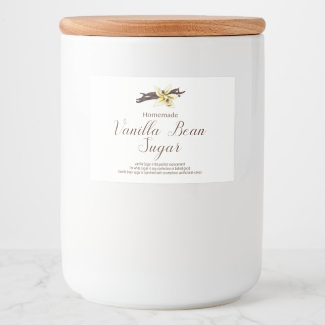 Vanilla Bean Sugar Labels, hausgemachte Vanillezuc Lebensmitteletikett (Vorderseite)