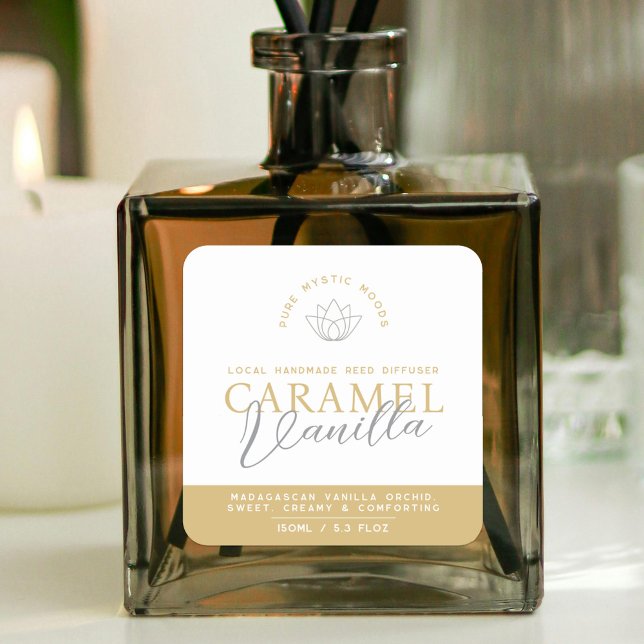 Vanilla Caramel, braunes Schilfdiffusor-Etikett Quadratischer Aufkleber (Von Creator hochgeladen)