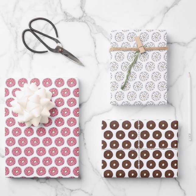 Vanilla Chocolate Strawberry Donut Doughnut Print Geschenkpapier Set (Vorderseite)