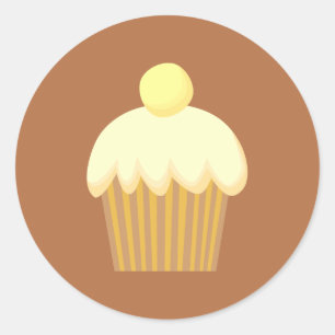 Vanilla Cupcake auf Brown. Runder Aufkleber
