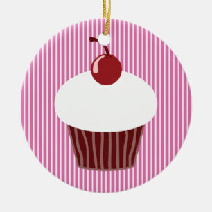 Vanilla Cupcake und rosa Streifen Keramikornament