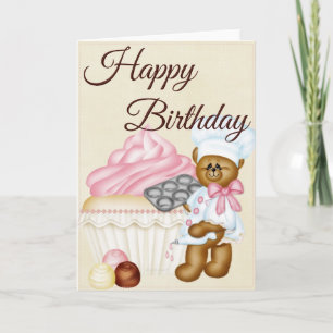 Vanilla Cupcake w/Bear Baker Happy Birthday Card 2 Karte