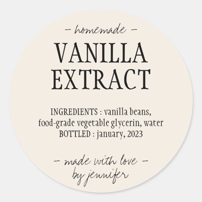 Vanilla Extract Flasche hausgemachtes Getränk Crem Runder Aufkleber (Vorderseite)