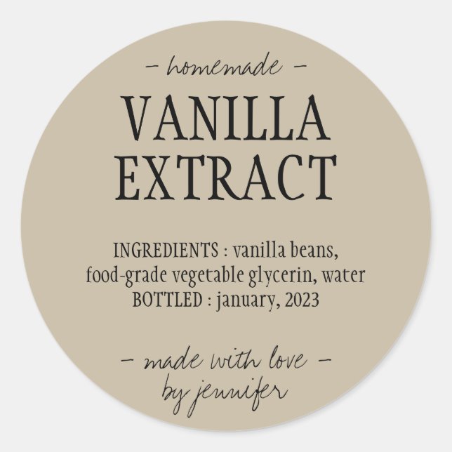 Vanilla Extrahieren Flasche Hausgemachte Getränke  Runder Aufkleber (Vorderseite)