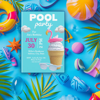 Vanilla Ice Cone Birthday Pool Party Einladung
