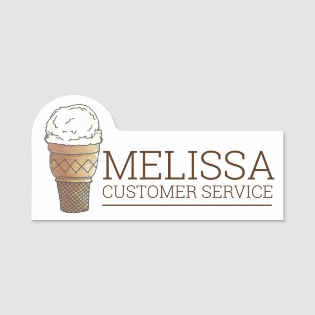 Vanilla Ice Cream Scoop Cake Cone Bar Namensschild (Vorderseite)
