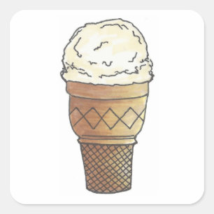 Vanilla Ice Cream Scoop Cake Cone Quadratischer Aufkleber