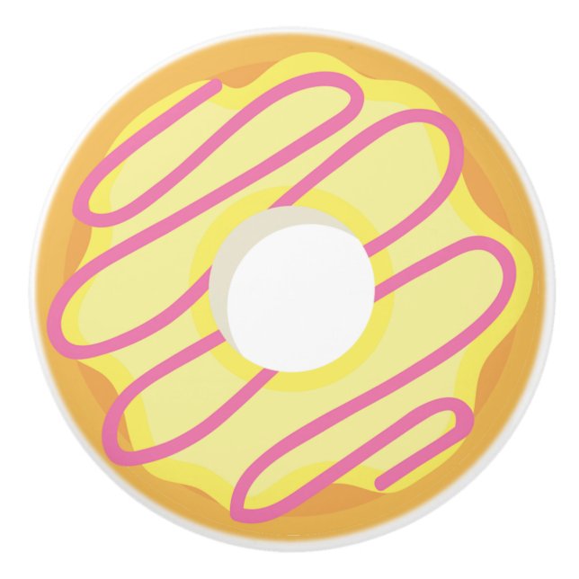 Vanilla Mattiert Donut mit rosa Drizzle Keramikknauf (Vorderseite)