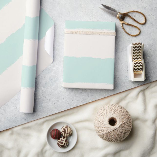 Vanilla & Mint Rough Edge Stripes Muster Hochzeit Geschenkpapier (Kunsthandwerk)
