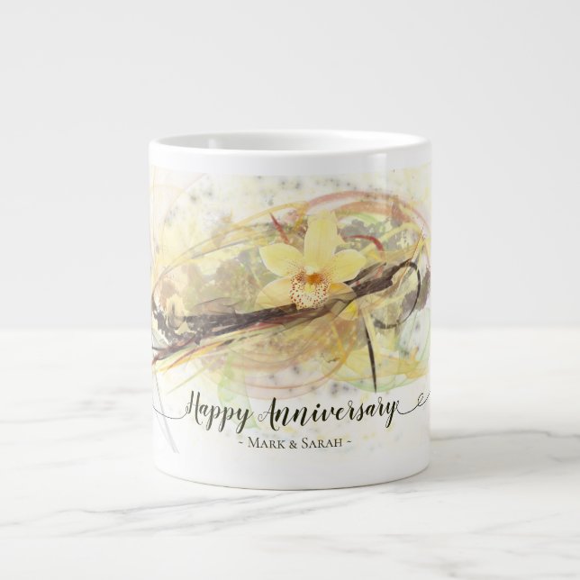 Vanilla Orchid Blume Abstrakte Art Kalligrafie Jumbo-Tasse (Vorderseite)