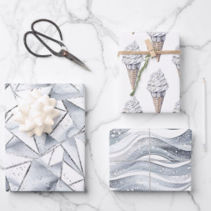 Vanilla Silver Confetti Ice Creme Geschenkpapier Set