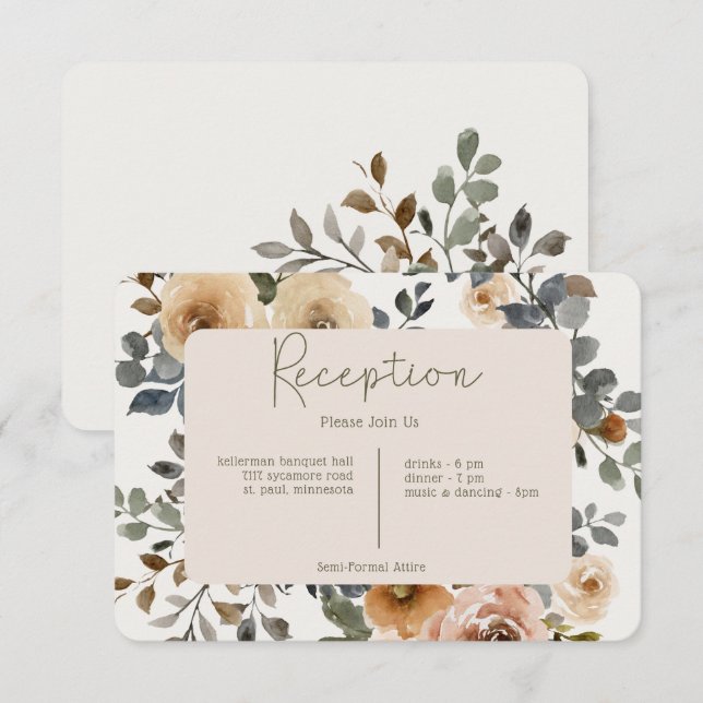 Vanilla White Boho Rose Cream Empfang Hochzeit Begleitkarte (Vorne/Hinten)