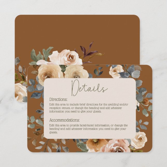Vanilla White Boho Rose Rostdetails Hochzeit Begleitkarte (Vorne/Hinten)