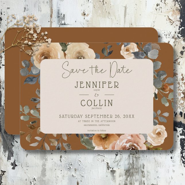 Vanilla White Boho Rose Rust Wedding Save The Date (Vanilla White Boho Roses Rust Wedding Save The Date)