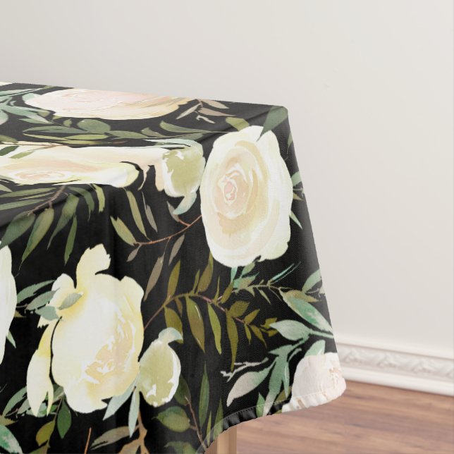 Vanilla White Roses Custom Monogram Tischdecke (Beispiel)