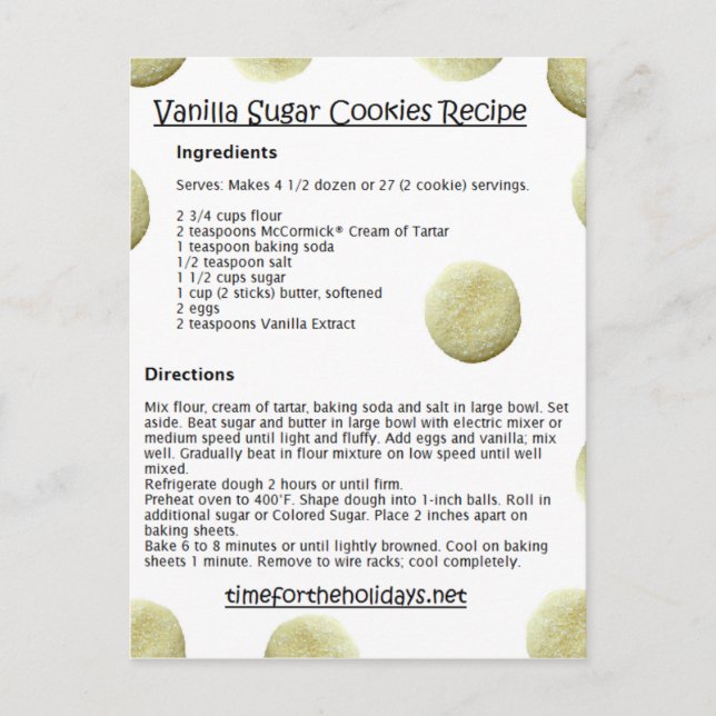Vanilla Zucker Cookies Rezeptionskarten Postkarte (Vorderseite)