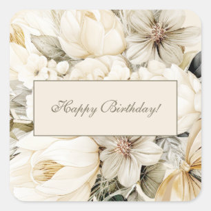 Vanille-Creme-Blumen Geburtstag individuell Quadratischer Aufkleber