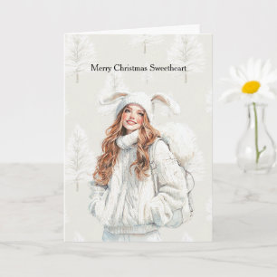 Vanille-Creme-Weihnachten Rote Kopf Hasenohren Karte